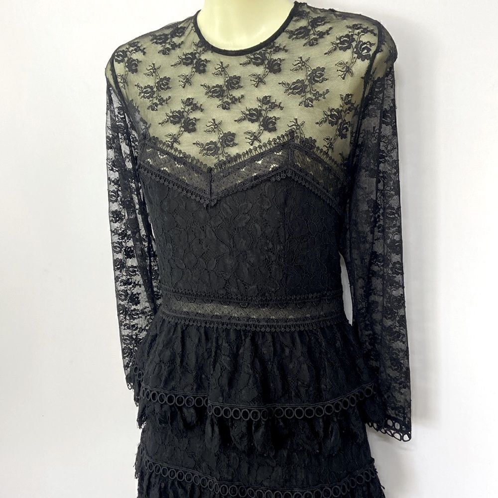 The Kooples Dress “Moonlight “ Black Lace Ruffle NWOT Sz Medium~6 - Picture 4 of 8